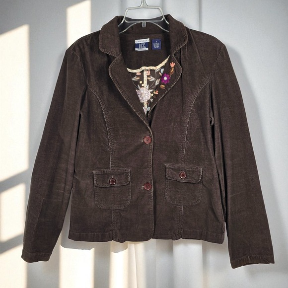 VTG DCC Corduroy‎ Embroidered Blazer Woman Small Brown Floral, Stretchy, Pockets - Picture 1 of 12
